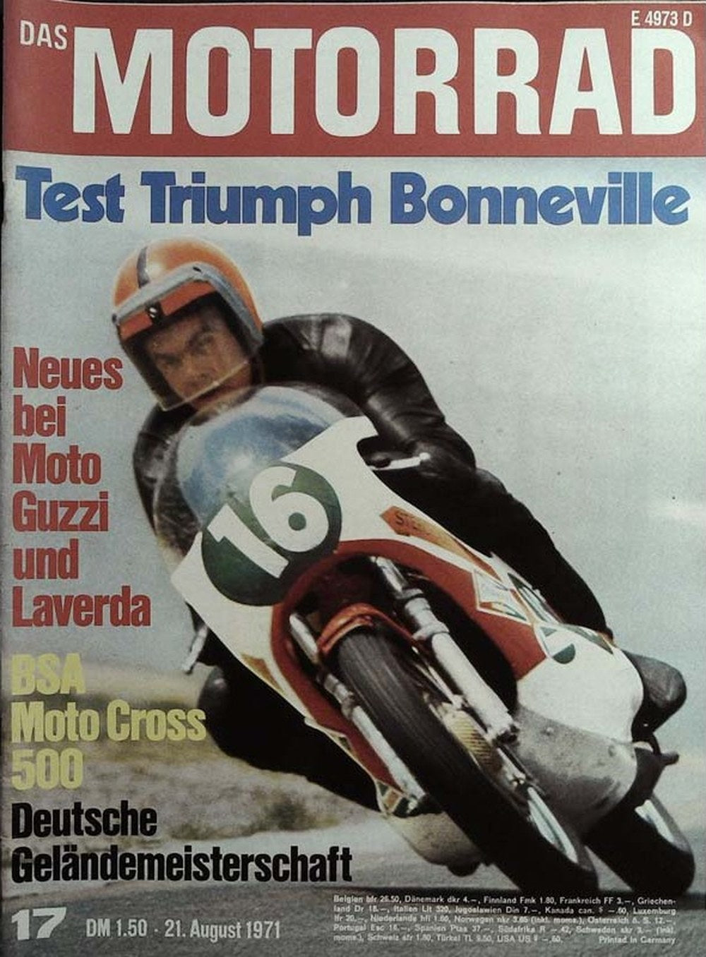 Das Motorrad + Der Roller Magazin Deutschland 1971-17 Moto Guzzi Laverda BSA