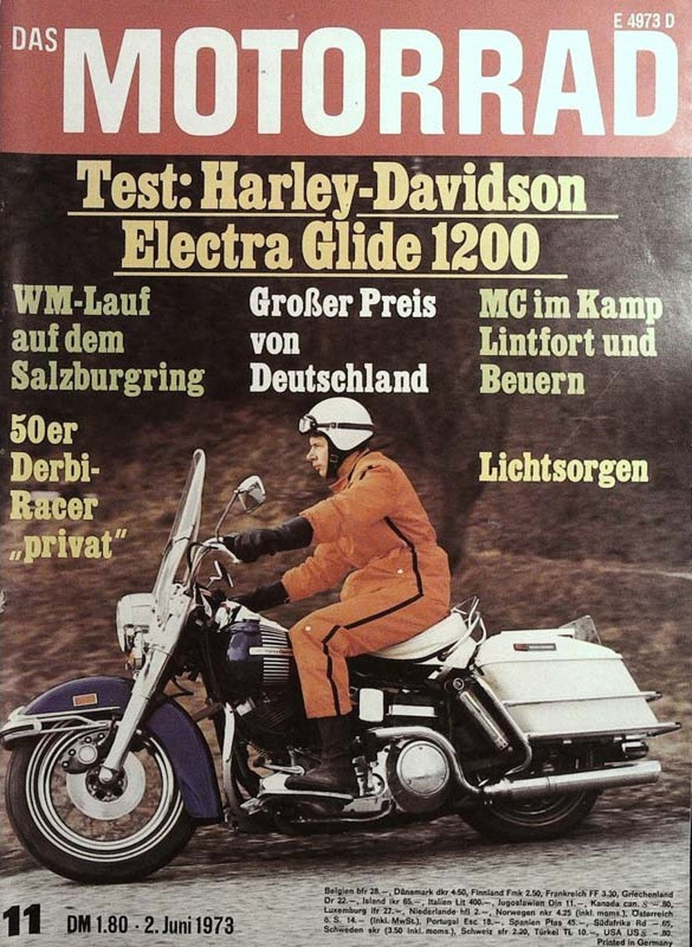 Das Motorrad + Der Roller Magazin Deutschland 1973-11 Harley-Davidson Electra Glide 1200 Motorradtest WM-Lauf