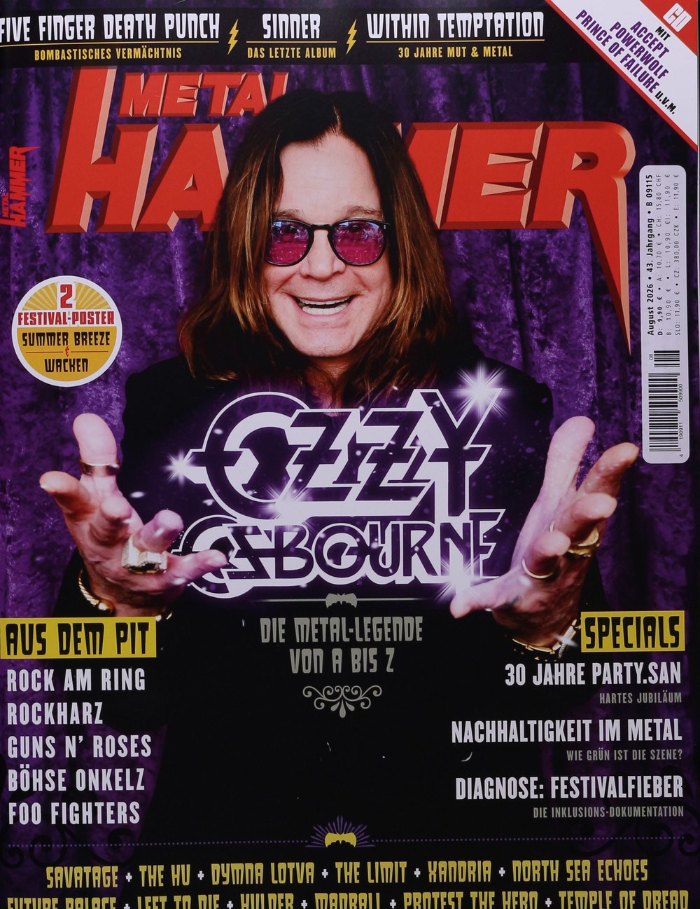 Metal Hammer Magazin Deutschland 2026-08 Ozzy Osbourne Five Finger Death Punch Within Temptation Sinner Guns N' Roses