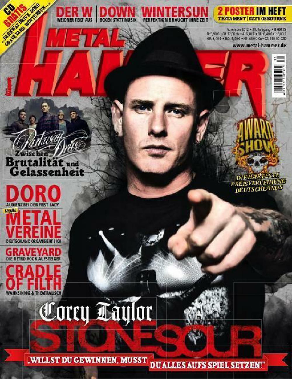 Metal Hammer Magazin Deutschland 2012-11 Corey Taylor Testament Ozzy Osbourne + Poster