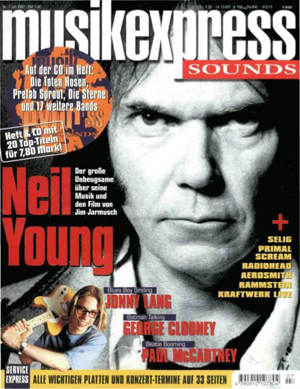 Musikexpress Magazin Deutschland 1997-07 Neil Young Jonny Lang George Clooney