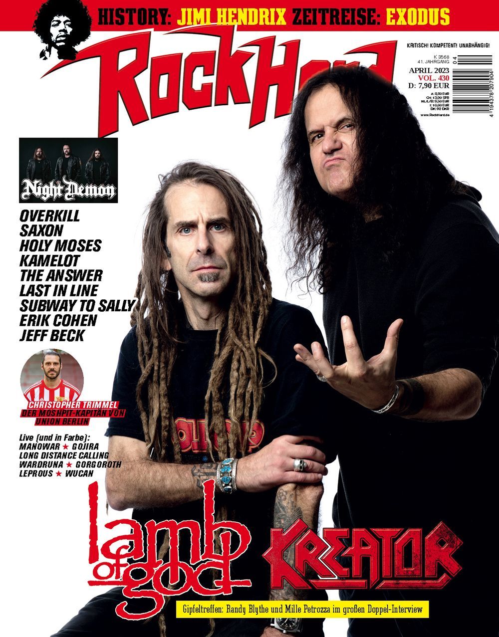 Rock Hard Magazin Deutschland 2023 #430 Lamb Of God Kreator Night Demon