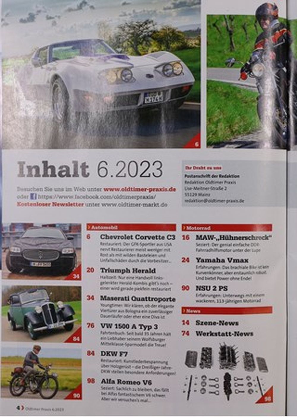 Oldtimer Praxis Magazin Deutschland 2023-06 Corvette C3 Maserati Yamaha