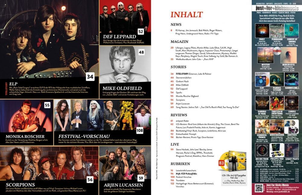 Eclipsed Magazin Deutschland 2023 #251 Emerson Lake Palmer Graham Nash Mike Oldfield