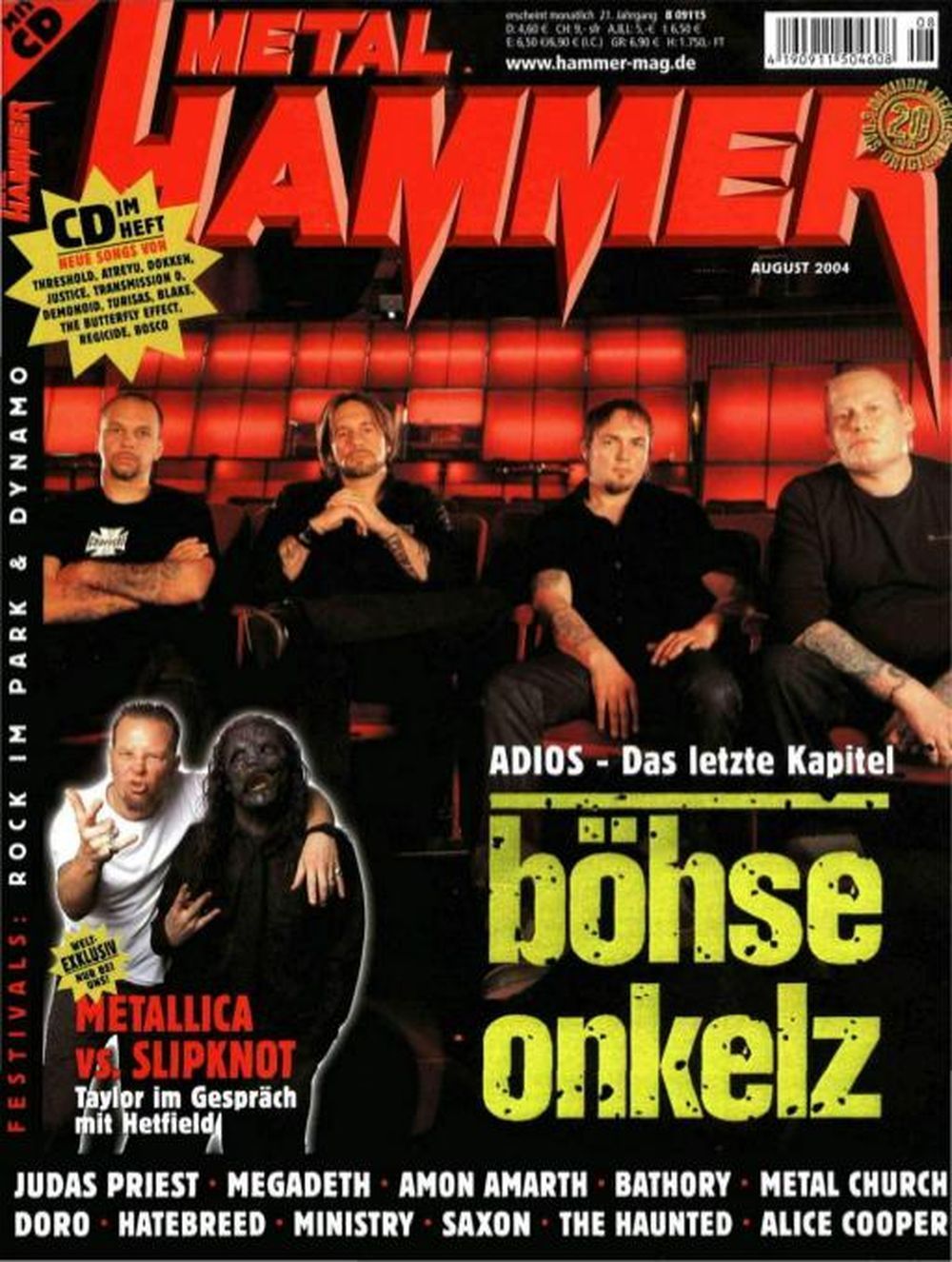 Metal Hammer Magazin Deutschland 2004-08 Böhse Onkelz Metallica Slipknot Judas Priest