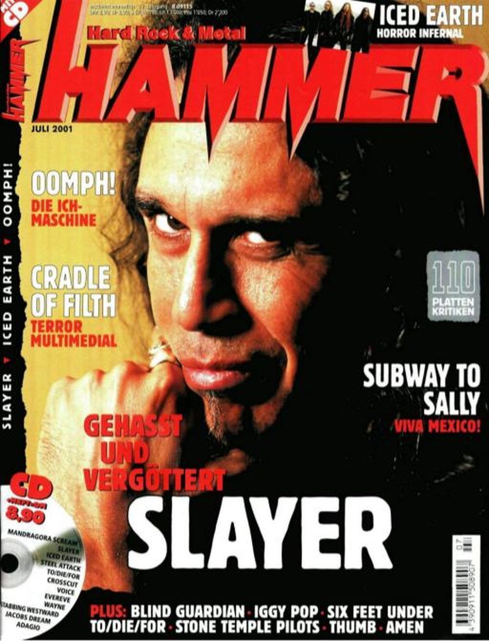 Metal Hammer Magazin Deutschland 2001-07 Slayer Oomph! Cradle Of Filth Iggy Pop