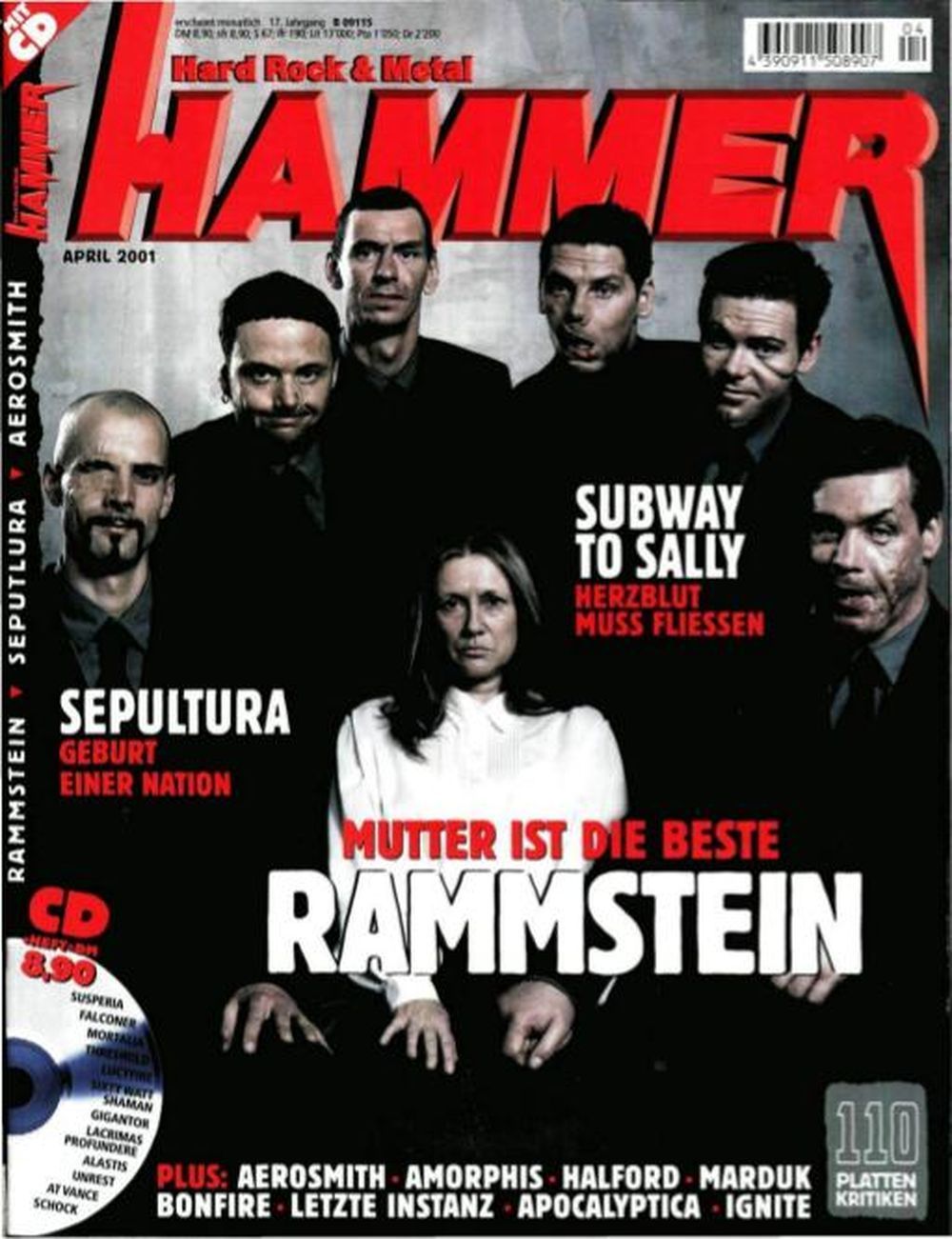 Metal Hammer Magazin Deutschland 2001-04 Rammstein Sepultura Subway To Sally