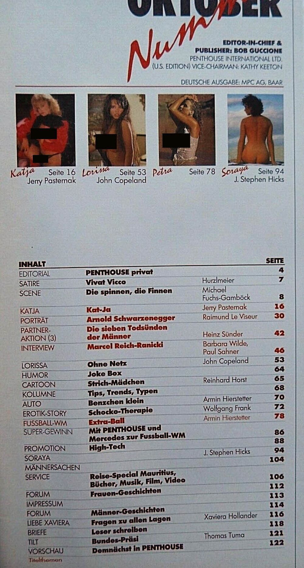 Penthouse Magazin Deutschland 1993-10 Petra Vieten Lorissa Reich-Ranicki Schwarzenegger