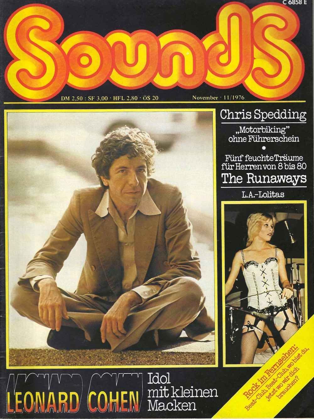 Sounds Magazin Deutschland 1976-11 Leonard Cohen Patti Smith Twiggy Hollies