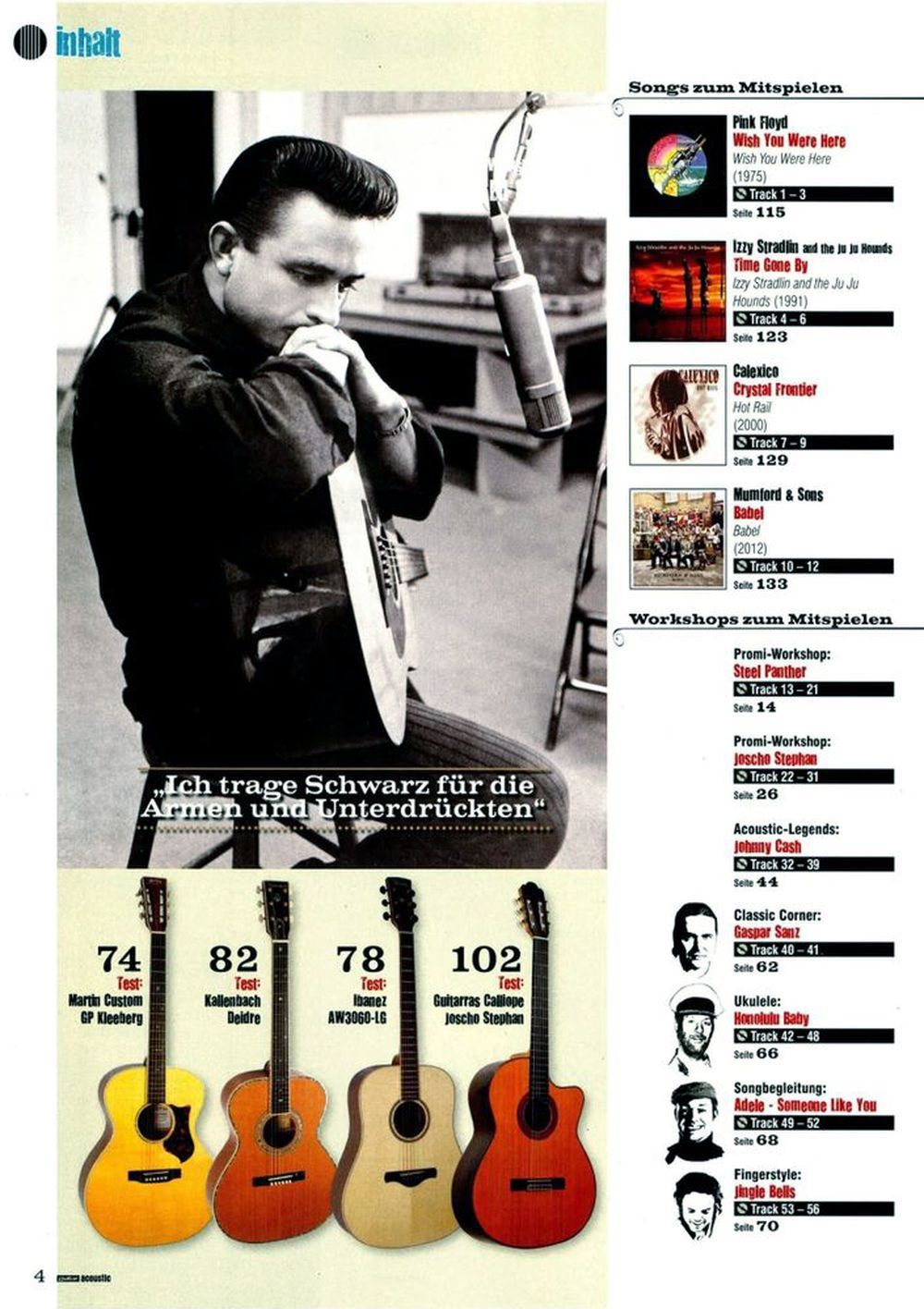 Guitar Acoustic Magazin Deutschland 2013-01 Johnny Cash Steel Panther Mick Flannery