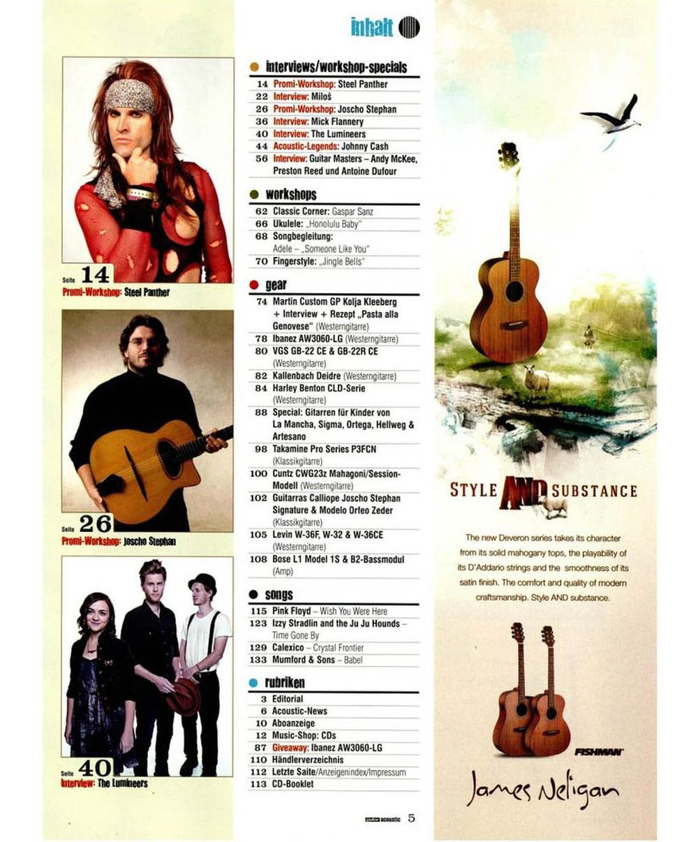 Guitar Acoustic Magazin Deutschland 2013-01 Johnny Cash Steel Panther Mick Flannery