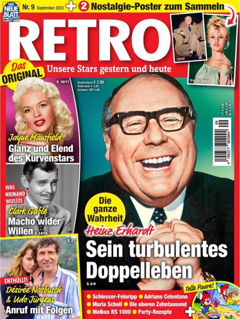 Retro Magazin Deutschland 2023-09 Jayne Mansfield Brigitte Bardot Clark Gable Erhardt