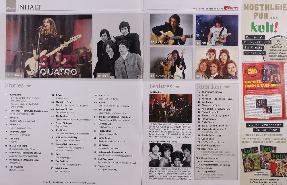Good Times Magazin Deutschland 2023-02 Suzi Quatro Kinks Jeff Beck Glitter Band