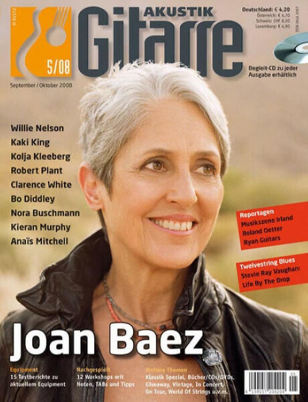 Akustik Gitarre Magazin Deutschland 2008-05 Joan Baez Clarence White Willie Nelson