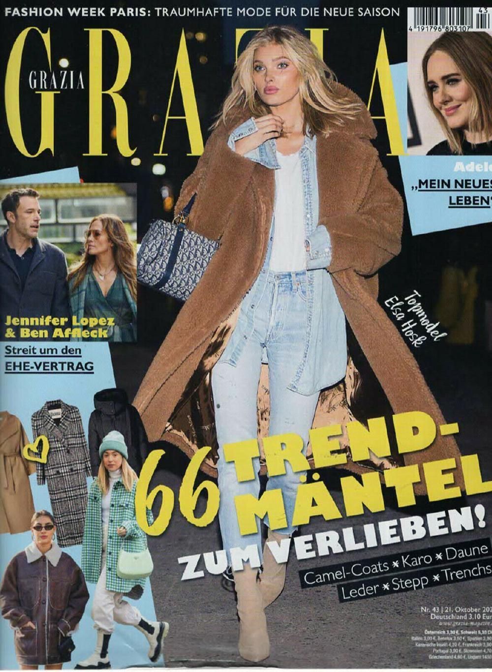 Grazia Magazin Deutschland 2021-43 Elsa Hosk Adele Jennifer Lopez Ben Affleck