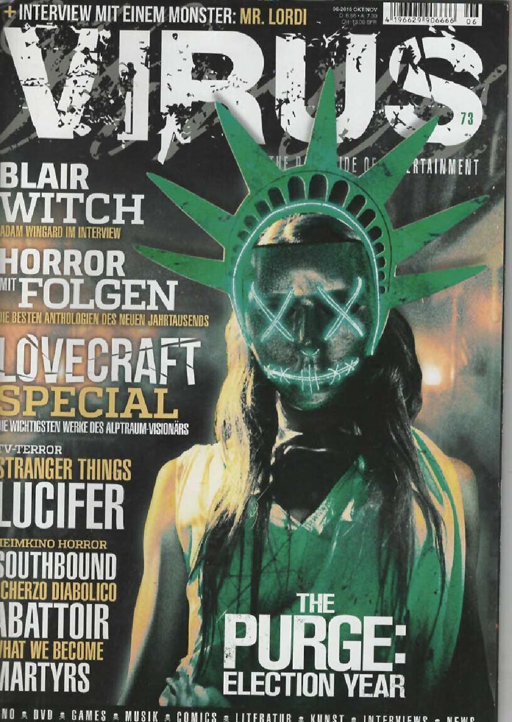 Virus Magazin Deutschland 2016 #73 The Purge Lucifer H.P. Lovecraft
