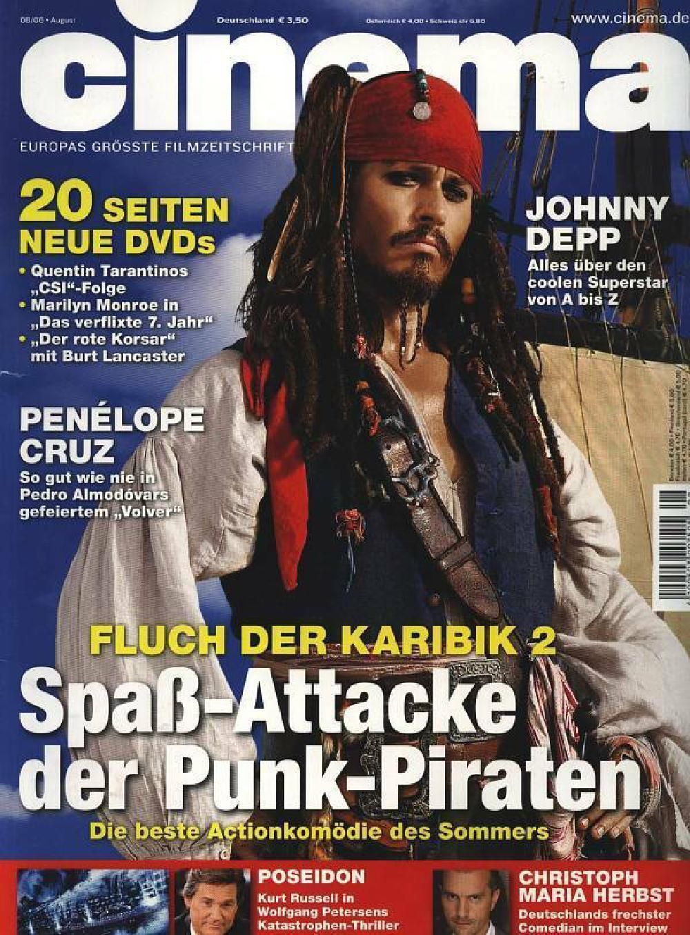 Cinema Magazin Deutschland 2006-08 Johnny Depp Kurt Russell Penelope Cruz #339