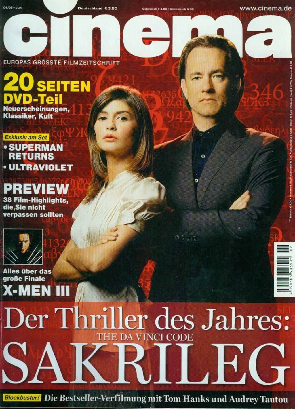 Cinema Magazin Deutschland 2006-06 Tom Hanks Audrey Tautou