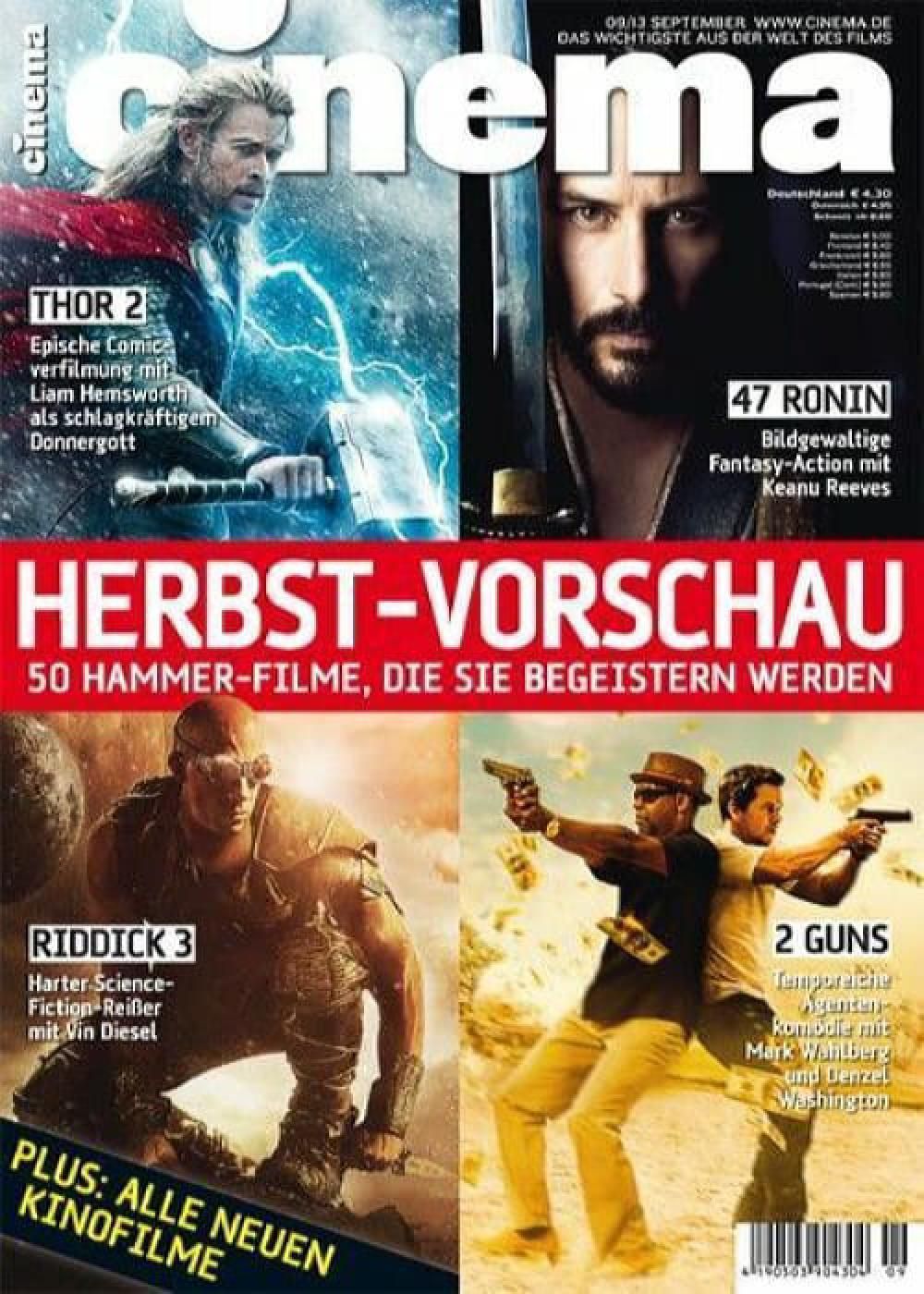 Cinema Magazin Deutschland 2013-09 Mark Wahlberg Liam Hemsworth Vin Diesel
