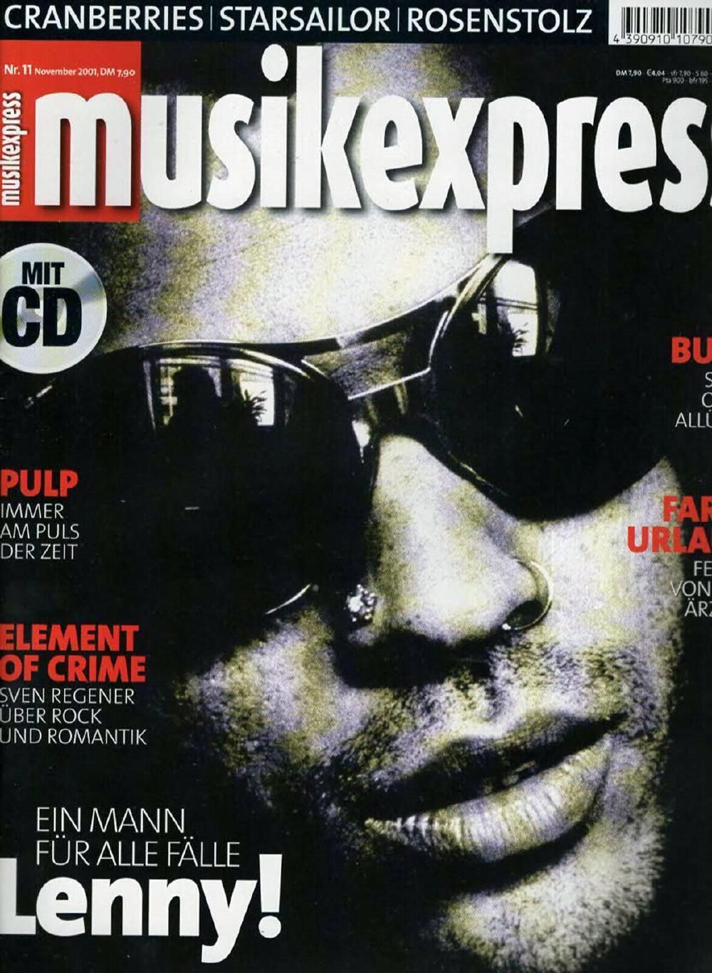Musikexpress Magazin Deutschland 2001-11 Lenny Kravitz Pulp Bush Cranberries