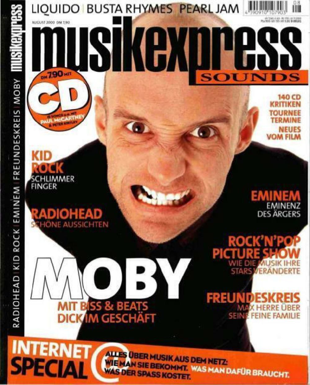 Musikexpress Magazin Deutschland 2000-08 Moby Kid Rock Radiohead Pearl Jam