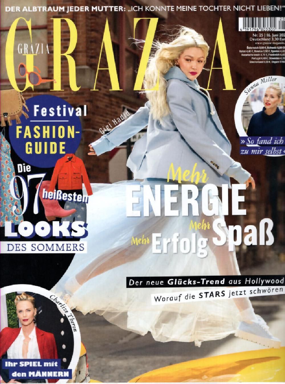 Grazia Magazin Deutschland 2022-25 Gigi Hadid Sienna Miller Charlize Theron