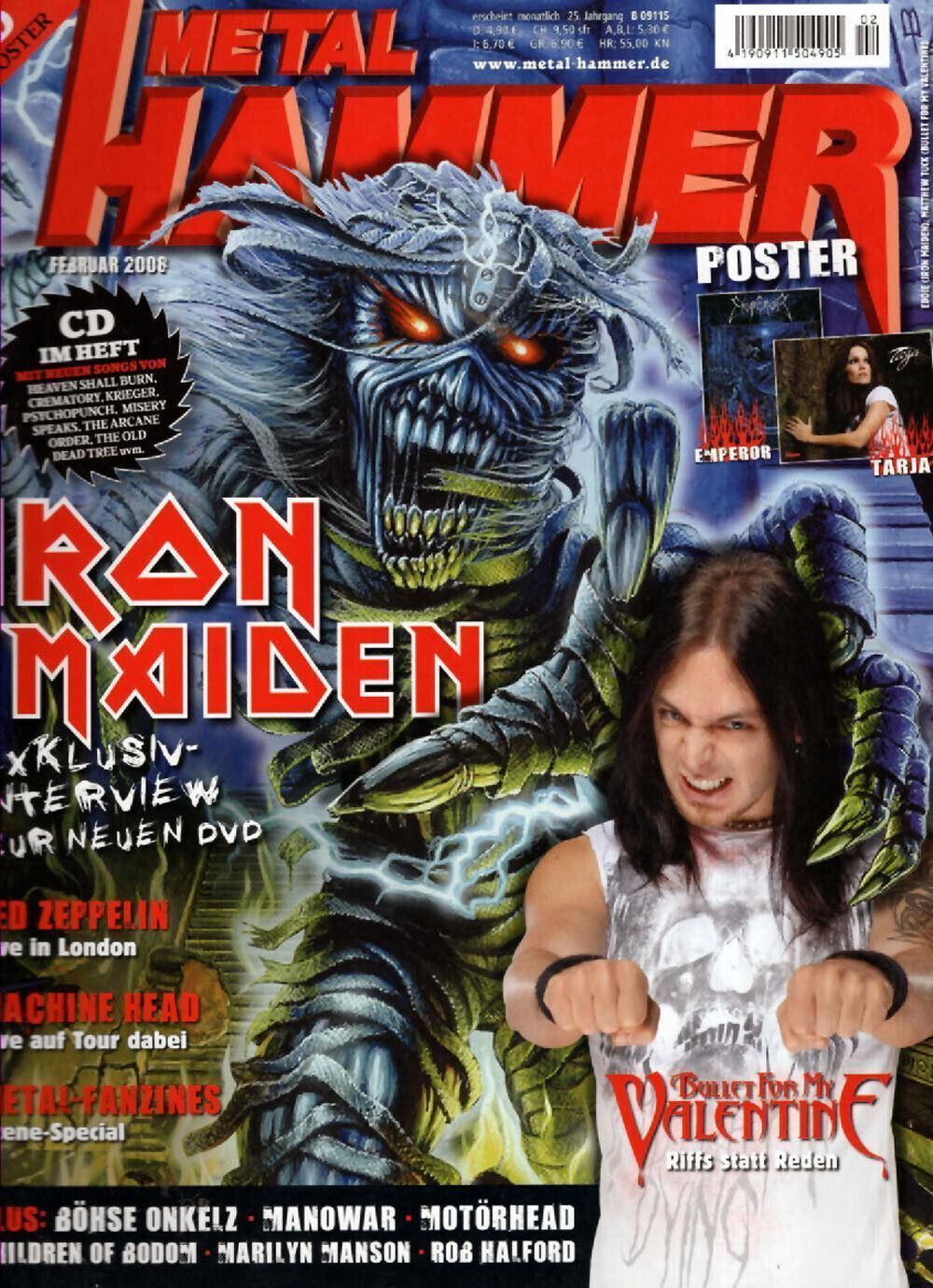 Metal Hammer Magazin Deutschland 2008-02 Iron Maiden Led Zeppelin Bullet For My Valentine